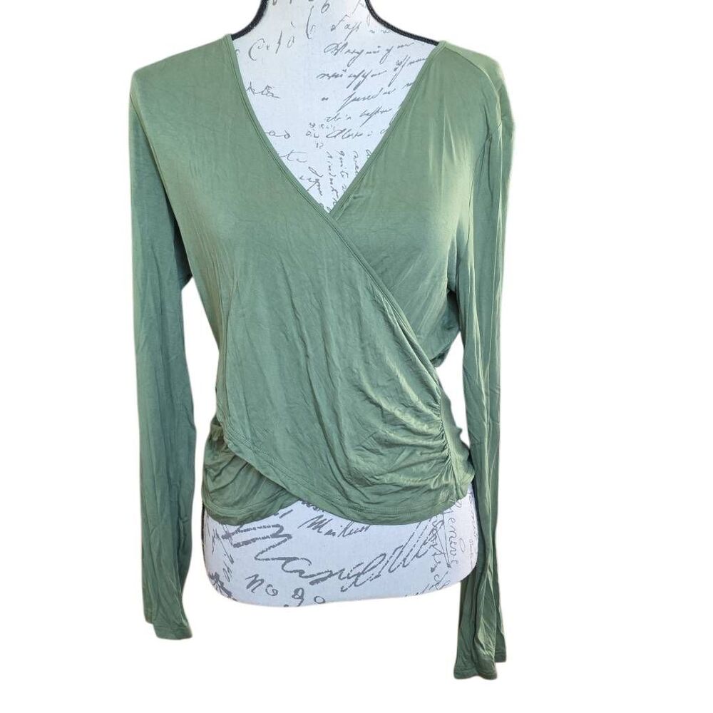 Vetior Women's Size XL Moss Green Long Sleeve Wrap Style Modal Skimming Blouse